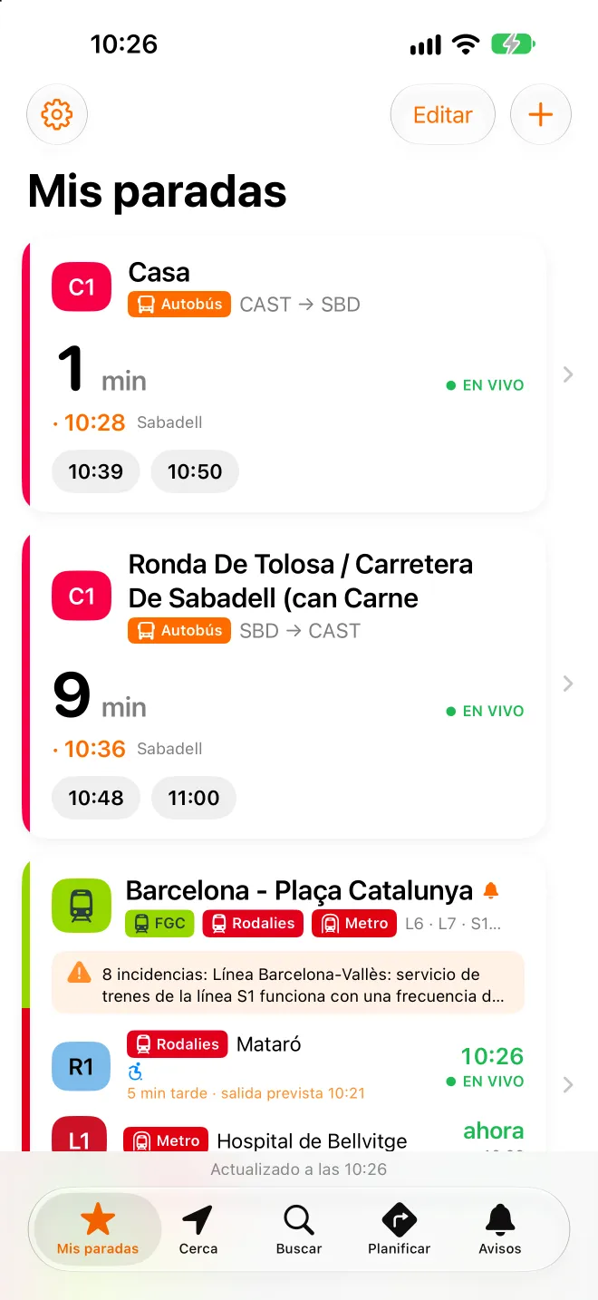 Mis paradas con los minutos en directo