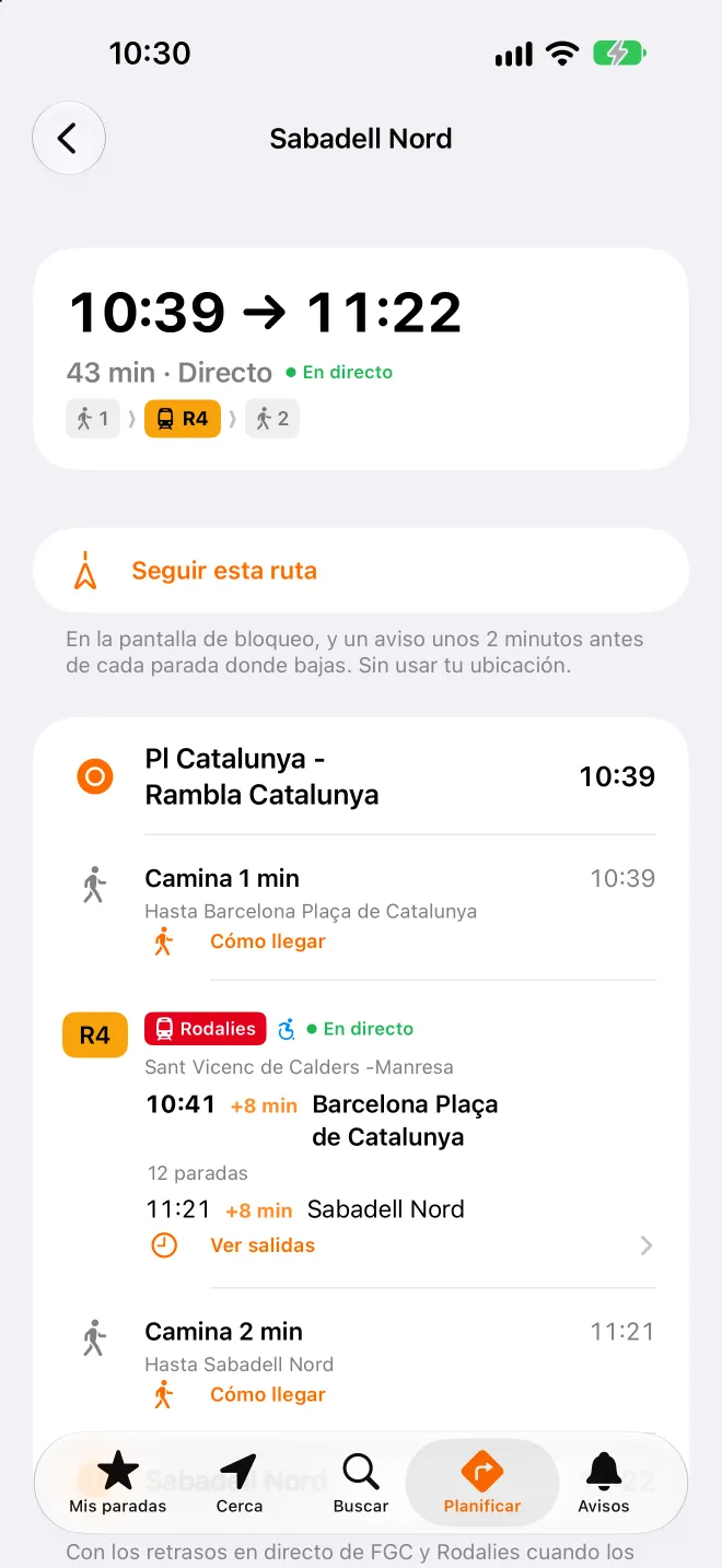 Ruta con transbordos y retrasos